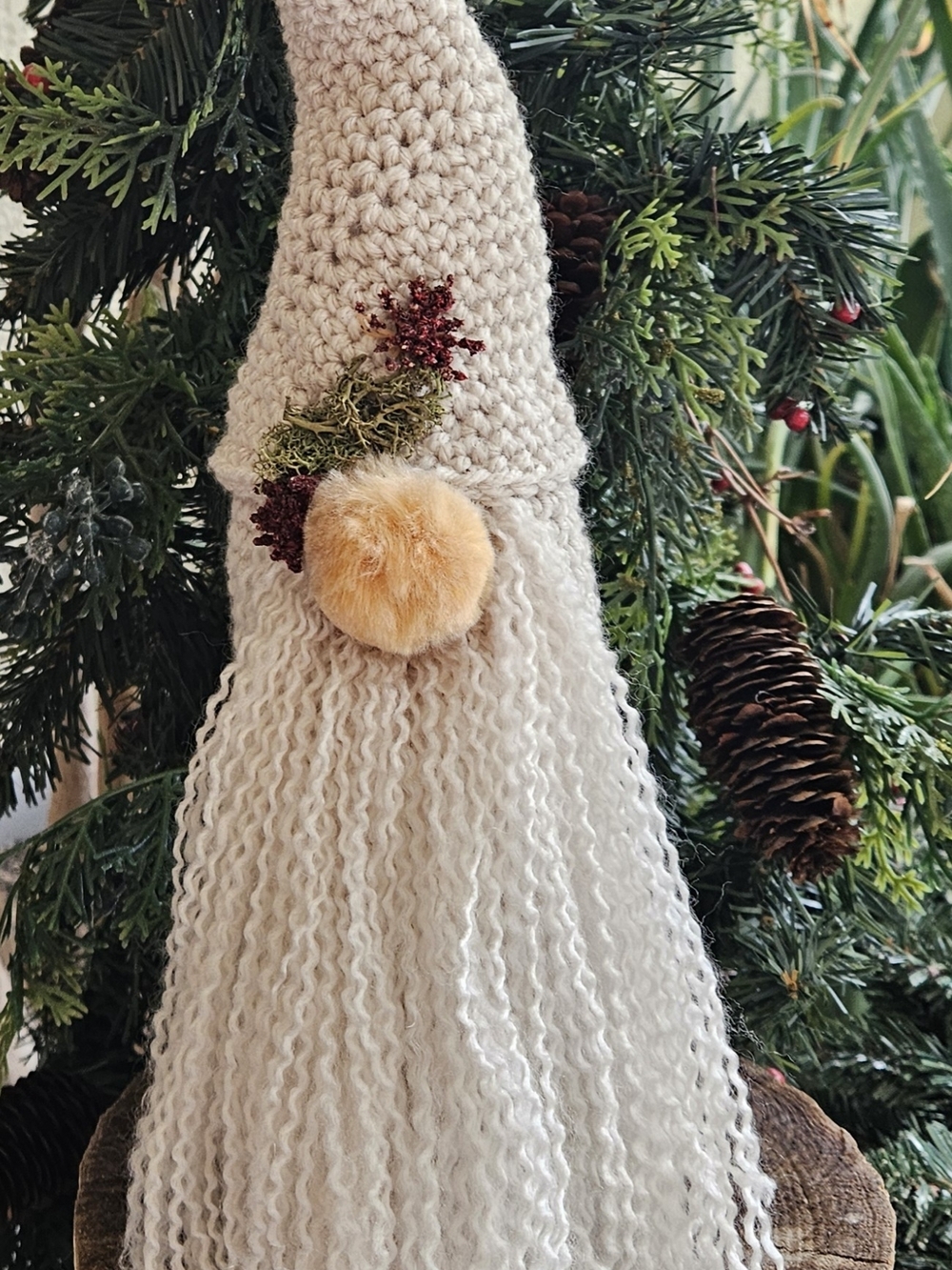 Handmade Cream Crochet Gnome with Faux Fur Nose - Home Accents Decor